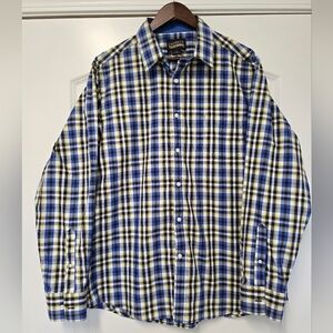 Cremieux Premium Denim Men's Blue Navy Plaid Button-Up Shirt Size Xlarge